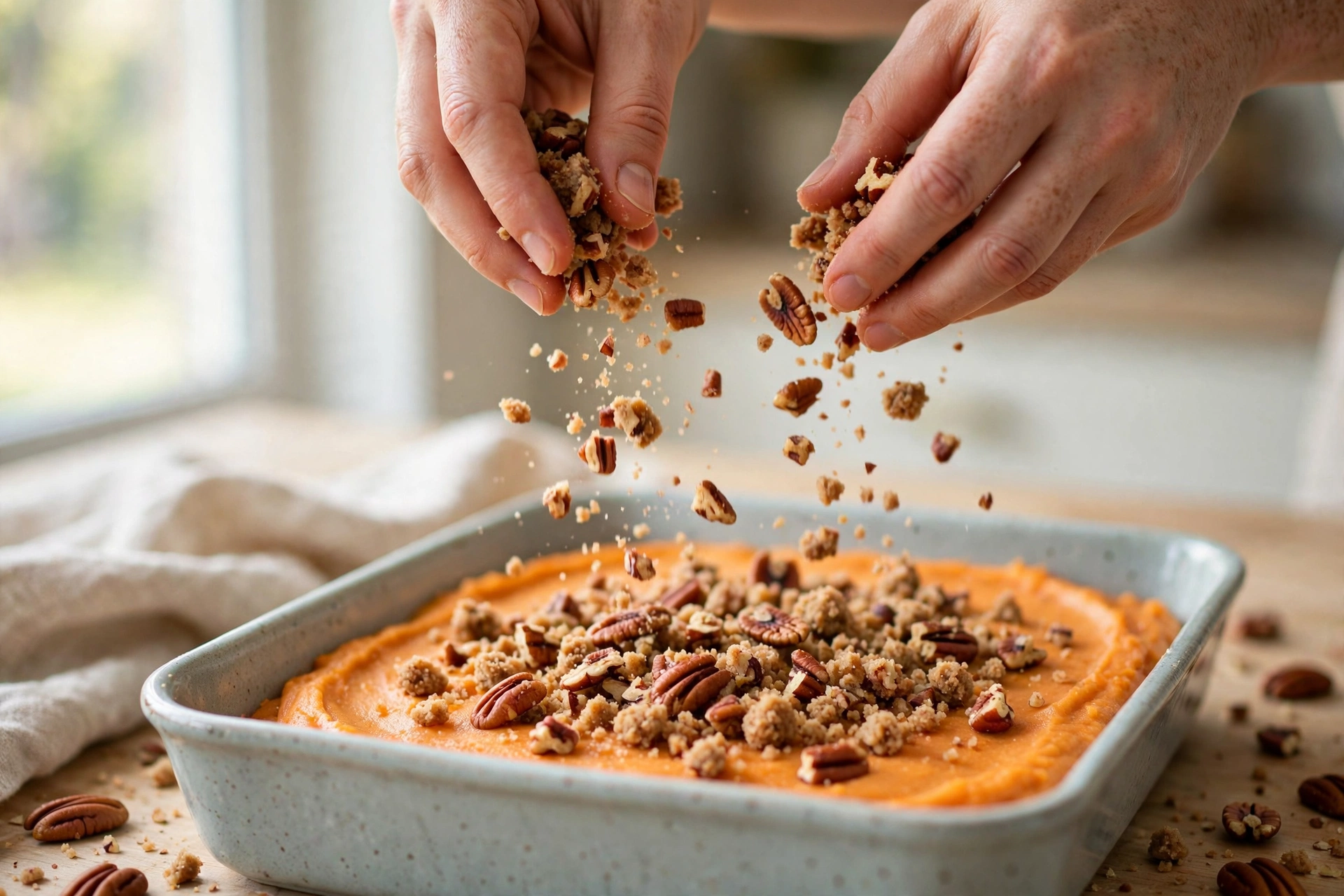 Easy Sweet Potato Casserole with Pecan Streusel Topping