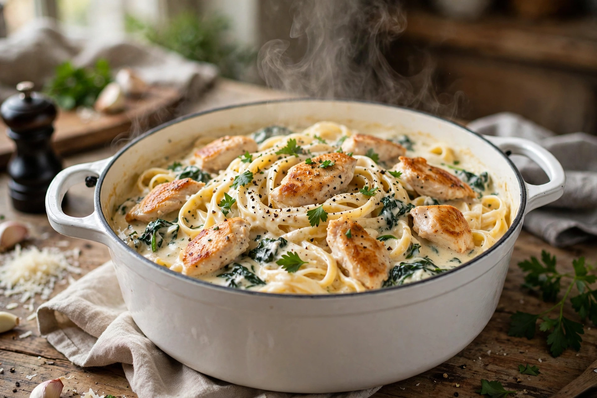 One Pot Chicken Alfredo Pasta