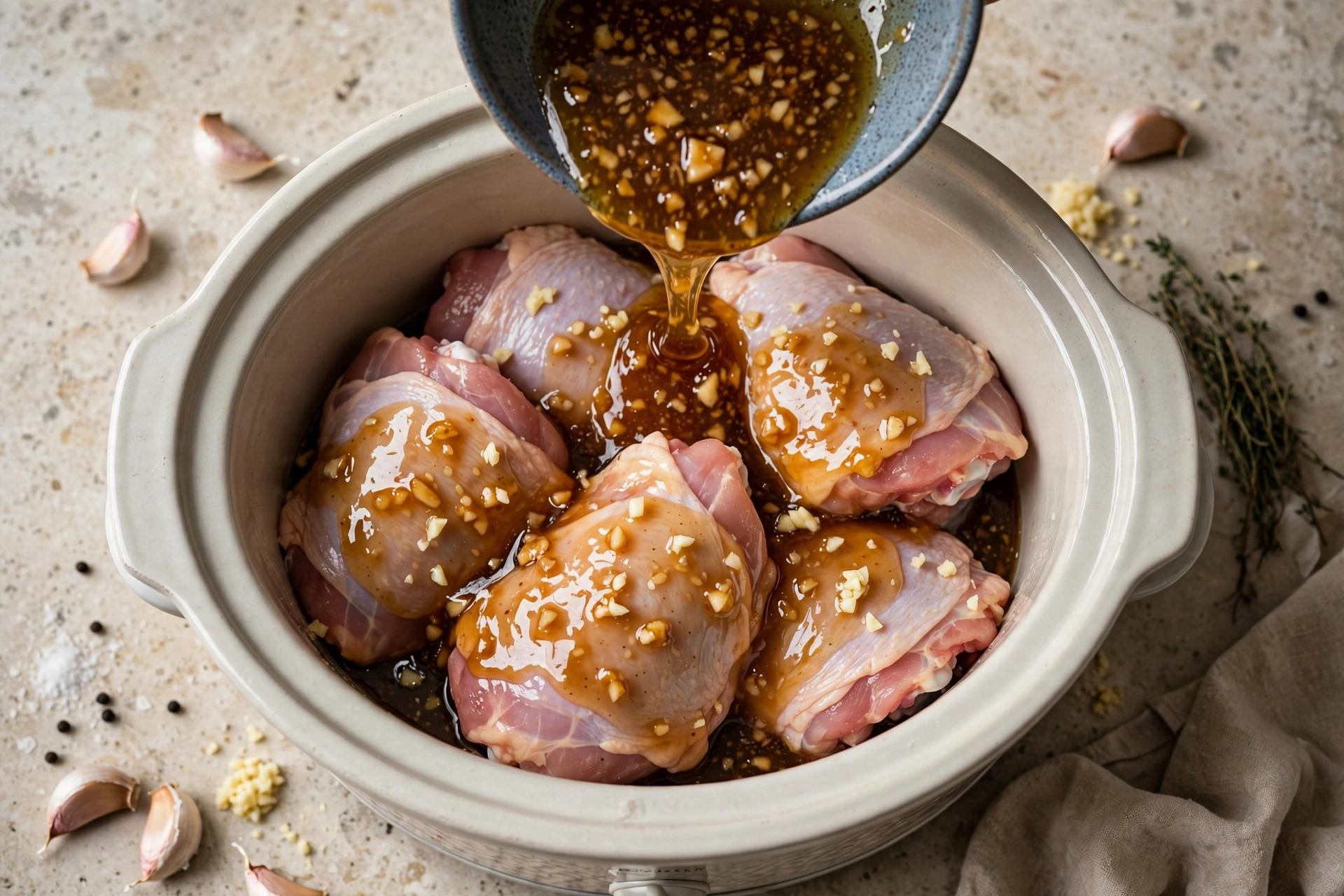 Slow Cooker Honey Garlic Chicken Thighs — Sticky & Easy