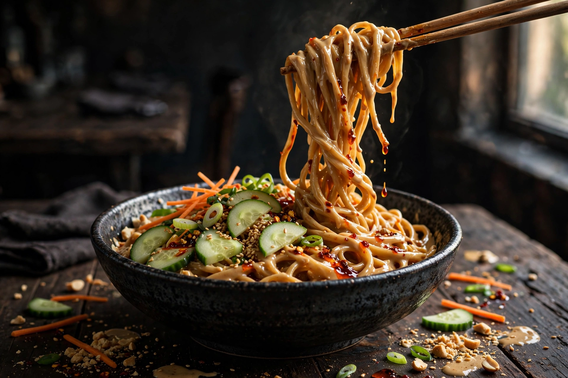 Stylish Sesame Noodles with Creamy Sauce & Quick Pickles