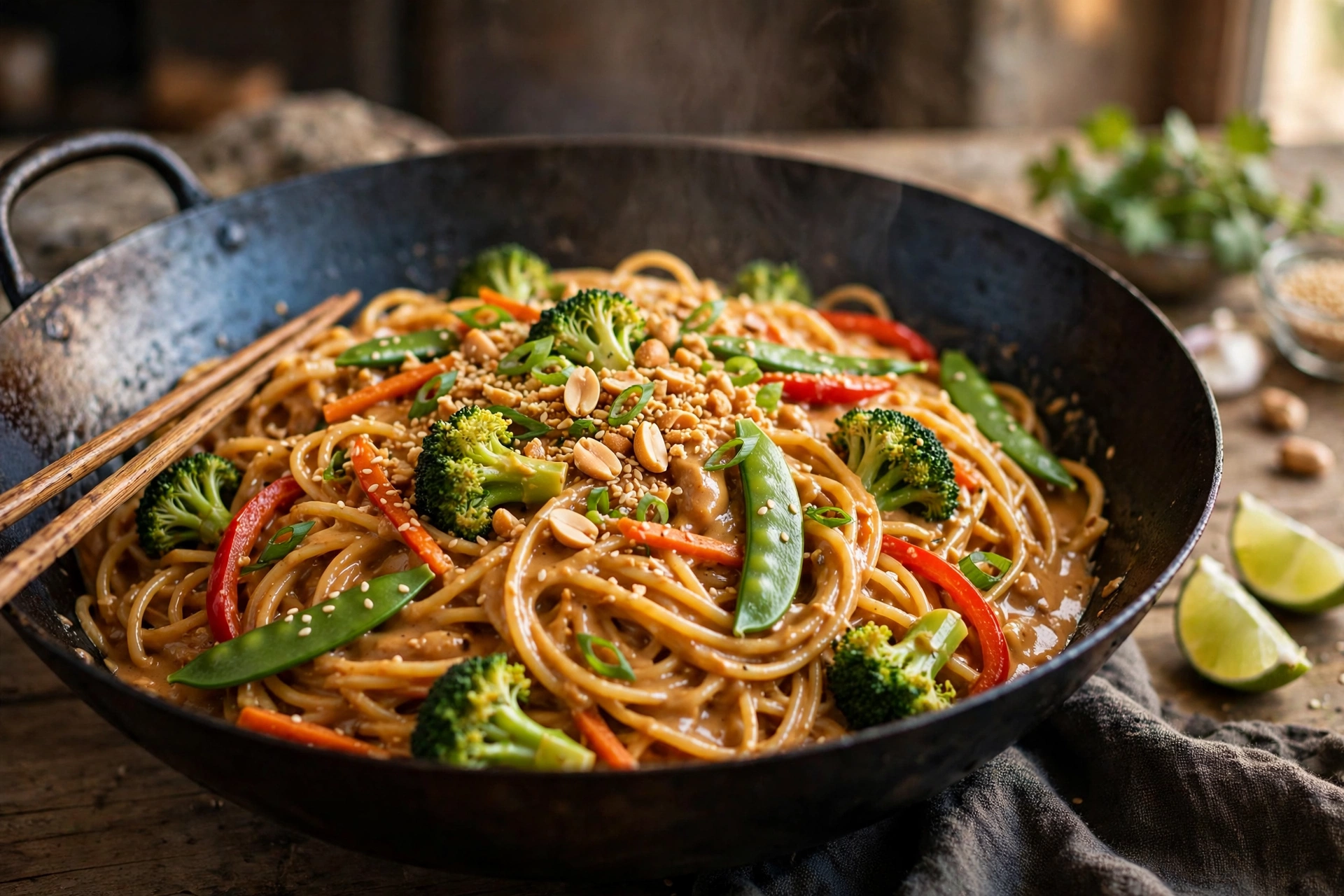 15-Minute Peanut Butter Noodle Stir-Fry with Frozen Vegetables